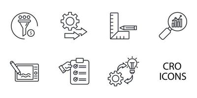 CRO - acronym of conversion rate optimization icons set . CRO - acronym of conversion rate optimization pack symbol vector elements for infographic web