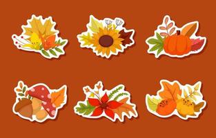 conjunto de pegatinas florales de otoño vector