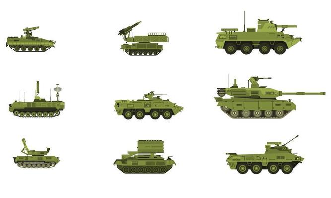 vector-shaped collection of war vehicles