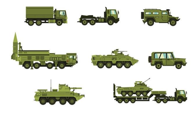 vector-shaped collection of war vehicles