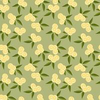 Vector seamless pattern with lemons and leaves. On a green background