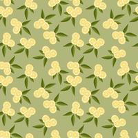 Vector seamless pattern with lemons and leaves. On a green background