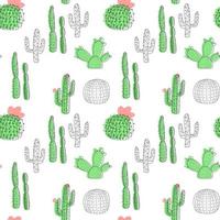 patrón sin costuras con cactus sobre un fondo blanco en estilo de dibujos animados.ilustración vectorial vector