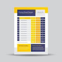 Pricing Sheet Design, Costing Flyer or Pricing table comparison, Invoice Design vector