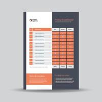 Pricing Sheet Design, Costing Flyer or Pricing table comparison, Invoice Design vector