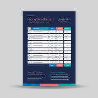 Pricing Sheet Design, Costing Flyer or Pricing table comparison, Invoice Design vector