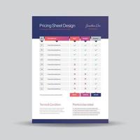 Pricing Sheet Design, Costing Flyer or Pricing table comparison, Invoice Design vector