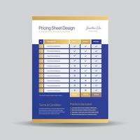 Pricing Sheet Design, Costing Flyer or Pricing table comparison, Invoice Design vector