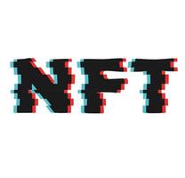 NFT inscription in neon cube glitch style. White background. isolated. Metaverse. Vector stock illustration