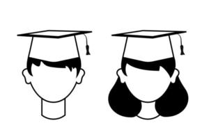 Two icons with people in graduation caps. Vector stock illustration. White background. isolated. students