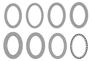 Greek key oval frame set. Circle borders with meander ornaments. Ellipse ancient designs. Vector