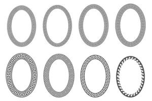 Greek key oval frame set. Circle borders with meander ornaments. Ellipse ancient designs. Vector