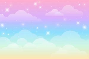 fondo de unicornio arco iris con nubes y estrellas. cielo de color pastel. paisaje mágico, patrón fabuloso abstracto. lindo fondo de pantalla de dulces. vector. vector