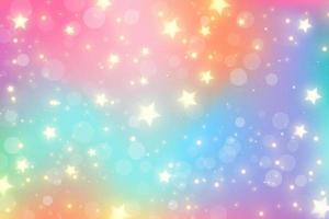 Fondo abstracto de unicornio de estrellas de fantasía con estrellas. cielo de arco iris púrpura con brillo. papel tapiz de caramelo de color pastel. ilustración mágica vectorial. vector