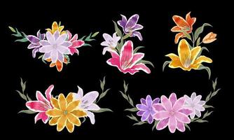 collection of flowers and leaves. Vector illustration.