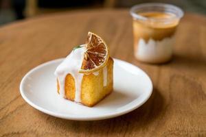 lemon pound cake on white plate photo