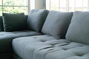 close up empty grey fabric sofa photo