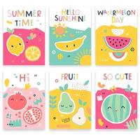 Summer posters with cute fruits vector