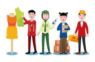 Set of professions characters and objects in flat design style vector