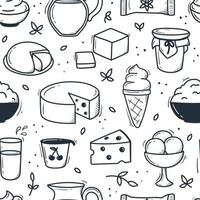 Pattern doodle dairy products background vector