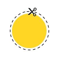 cupón amarillo a la venta. plantilla de descuento con línea de corte punteada e icono de tijeras sobre fondo blanco.