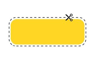 cupón amarillo a la venta. plantilla de descuento con línea de corte punteada e icono de tijeras sobre fondo blanco. vector