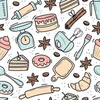 Handmade pattern of elements for baking. Doodle style. vector