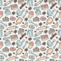 Handmade pattern of elements for baking. Doodle style.
