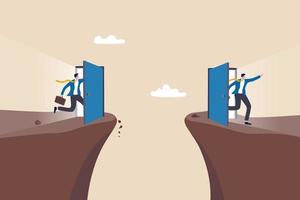 Shortcut for business success, solution or business opportunity, idea or creativity to solve problem, leadership determination concept, confidence businessman access shortcut door to cross the gap. vector