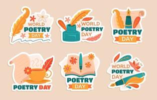 World Poetry Day Sticker Set vector