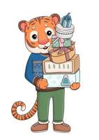 Año nuevo padre tigre con regalos presenta ilustración vectorial vector