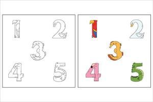 A for number 1-5 Hand Drawn Coloring Page vector