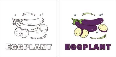 A for Eggplant Hand Drawn Coloring Page vector