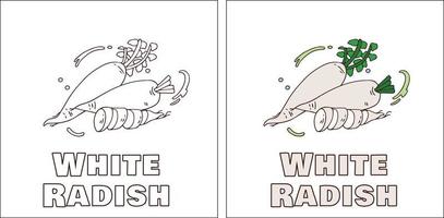 A for White Radish Hand Drawn Coloring Page vector