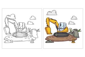 Hand drawn cute Construction Vehicle for coloring page Excavator vector