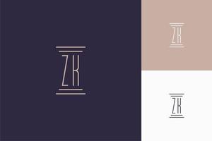 diseño de iniciales del monograma zk para el logotipo del bufete de abogados vector