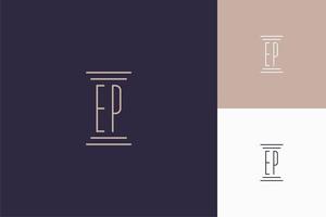 diseño de iniciales de monograma ep para logotipo de bufete de abogados vector