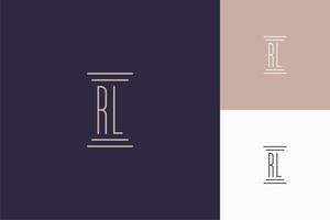 diseño de iniciales de monograma rl para logotipo de bufete de abogados vector