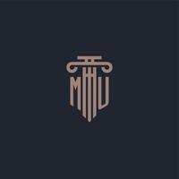 MU initial logo monogram with pillar style design for law firm and justice company vector