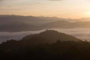 Fog mountain in the early morning sunrise photo