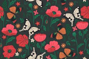 Seamless pattern with butterflies and flowers. Vector graphics.