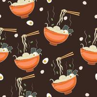 Seamless pattern with ramen noodles. Vector graphics.