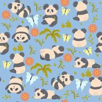 Seamless pattern with cute pandas. Vector graphics.