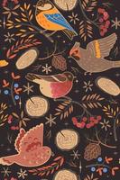 Seamless pattern with winter  birds. Vector graphics.