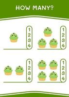 cuantos de cupcake, juego para niños. ilustración vectorial, hoja de cálculo imprimible vector