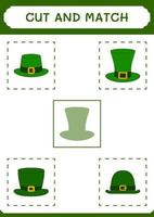 Cut and match parts of St. Patrick's Day hat, game for children. Vector illustration, printable worksheet