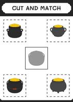 Cut and match parts of Cauldron, game for children. Vector illustration, printable worksheet