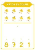 Match by count of Chick, game for children. Vector illustration, printable worksheet