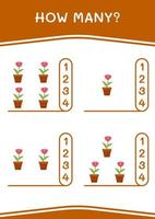 How many of Flower, game for children. Vector illustration, printable worksheet