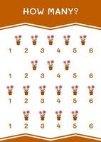 How many of Flower, game for children. Vector illustration, printable worksheet